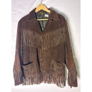 Reed Vintage 90s Brown Western Cowboy Suede Leather Fringes Tassel Jacket Large